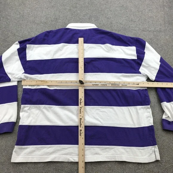 TCU Horned Frogs Polo Shirt Mens 2XL Purple White Striped Rugby Long Sleeve Y2K - Picture 7 of 9
